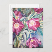 紫色のケシの花の水彩画のイースター挨拶 シーズンポストカード (正面/裏面)