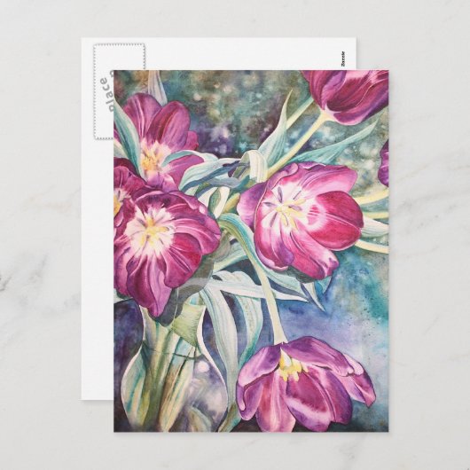 紫色のケシの花の水彩画のイースター挨拶 シーズンポストカード (正面/裏面)