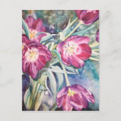 紫色のケシの花の水彩画のイースター挨拶 シーズンポストカード (正面)