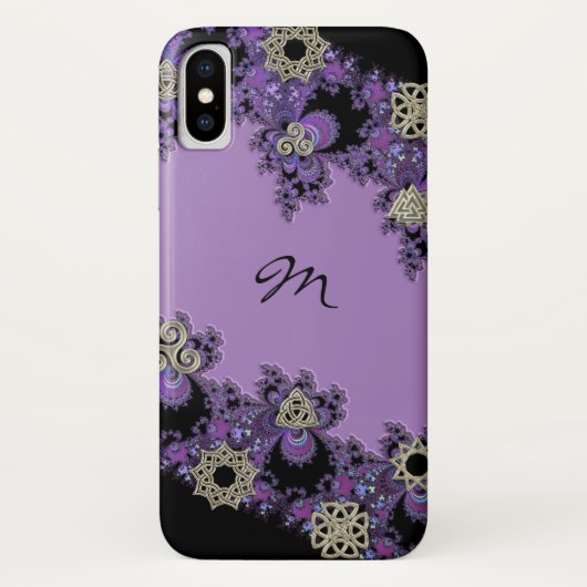 紫色のケルト族のフラクタルのモノグラムのiPhone Xの箱 Case-Mate iPhoneケース (裏面)