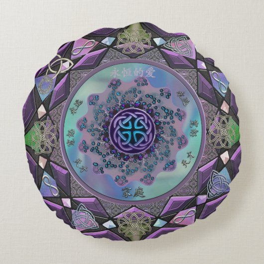 紫色のケルト族の神秘的な曼荼羅の円形の装飾用クッション ラウンドクッション (裏面)