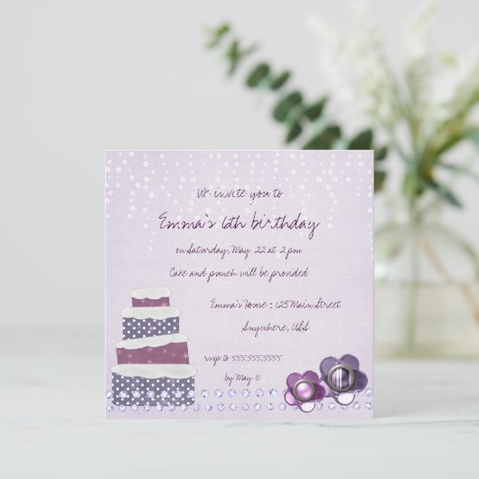 紫色のケーキの招待状 招待状 (スタンド正面)