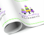 紫色のケーキパーソナライズなハッピーバースデー ラッピングペーパー (ロールコーナー)