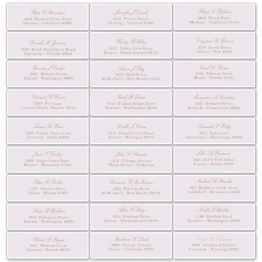 紫色のゲスト名のアドレスにエレガントなゴールドスクリプト シール (正面)