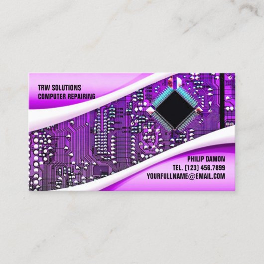 紫色のコンピュータ修復名刺 名刺 (正面)