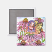 紫色のコーンフラワーフェアリー マグネット (正面/裏面)