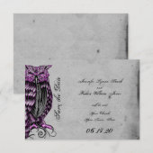 紫色のゴシックのフクロウのプシュウェディング日付を保存 セーブザデート (正面/裏面)