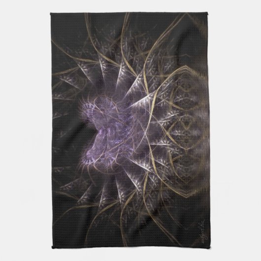 紫色のゴシックのフラクタルのハート16x24inのふきん キッチンタオル (縦)