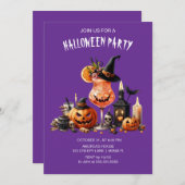 紫色のゴシックカクテルハロウィーン 招待状 (正面/裏面)