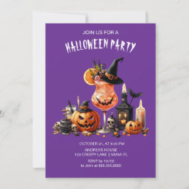 紫色のゴシックカクテルハロウィーン 招待状