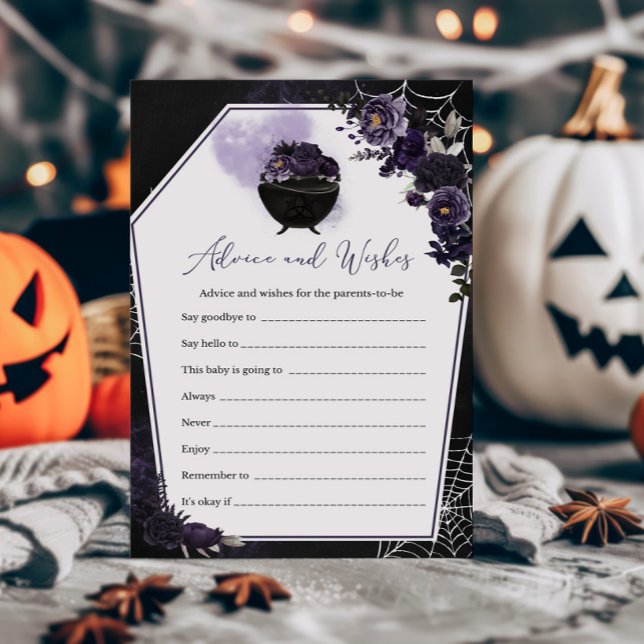 紫色のゴシックフローラアドバイスとウィッシュゲーム (Floral Gothic Baby Shower Invitation Advice and Wishes Game)