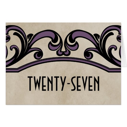 紫色のゴシック様式の渦巻き表の番号カード (正面横)