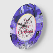 紫色のゴージャスなエメラルドメリークリスマス ラージ壁時計 (傾斜)