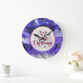 紫色のゴージャスなエメラルドメリークリスマス ラージ壁時計 (ホーム)