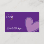 紫色のゴージャスな薄紫ハートとロゴと写真 名刺 (正面)