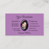 紫色のゴージャスな薄紫モダンハートと写真かわいい 名刺 (裏面)