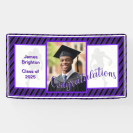 紫色のサッカーをテーマにした写真の卒業 横断幕