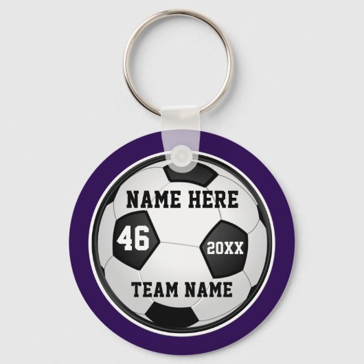 紫色のサッカーチームのギフトまたはあなたの色と文字 キーホルダー (正面)