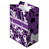 紫色のサッカーボールのコラージュ ミディアムペーパーバッグ (裏面アングル)