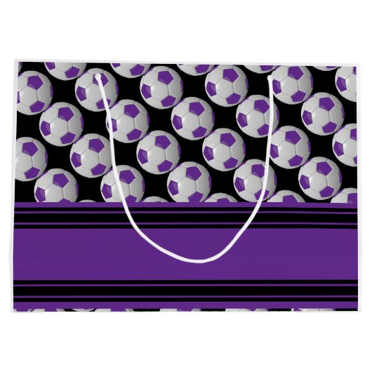 紫色のサッカーボールを個人化して下さい ラージペーパーバッグ (裏面)