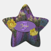 紫色のサボテンと黄色い花の封筒用シール 星シール (正面)