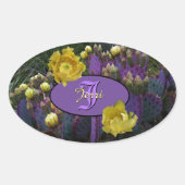 紫色のサボテンと黄色い花の封筒用シール 楕円形シール (正面)