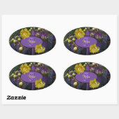 紫色のサボテンと黄色い花の封筒用シール 楕円形シール (シート)