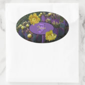 紫色のサボテンと黄色い花の封筒用シール 楕円形シール (バッグ)