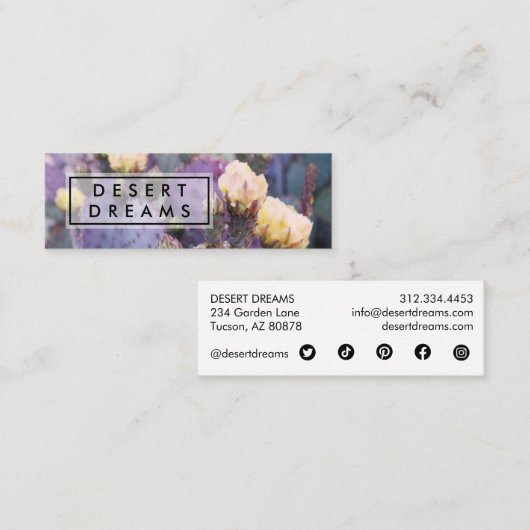 紫色のサボテン花砂漠ガーデンフォトトラベル スキニー名刺 (正面/裏面)