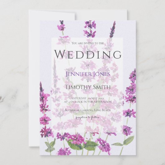 紫色のサルビア花結婚式招待状 招待状 (正面)