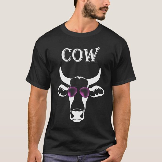 紫色のサングラスをかけた牛 Tシャツ (正面)