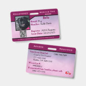 紫色のサービスドッグIDカード バッジ (正面＆裏面)