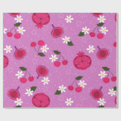 紫色のザクロ果実さくらんぼフローラデイジー ラッピングペーパー (フラット)