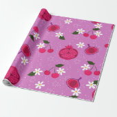 紫色のザクロ果実さくらんぼフローラデイジー ラッピングペーパー (アンロールド)