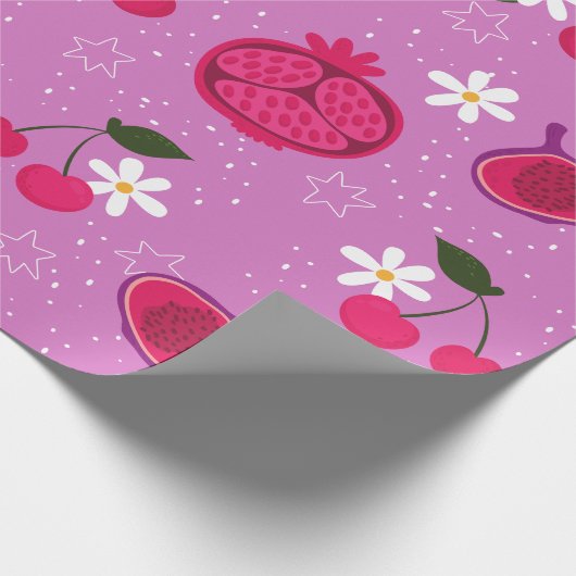 紫色のザクロ果実さくらんぼフローラデイジー ラッピングペーパー (角)