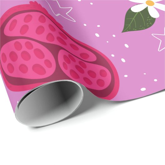 紫色のザクロ果実さくらんぼフローラデイジー ラッピングペーパー (ロールコーナー)