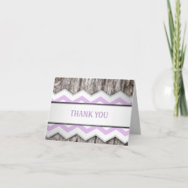 紫色のシェブロンと木材素朴サンキューカード サンキューカード