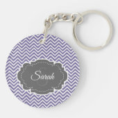 紫色のシェブロンをパーソナライズしたアクリルキーチェーン キーホルダー (裏面)