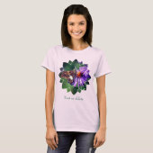 紫色のシオンの花に止まる蝶 オリジナルデザイン Tシャツ (正面フル)