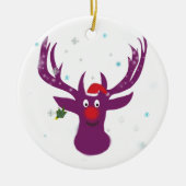 紫色のシカのクリスマスの新年の円のオーナメント セラミックオーナメント (正面)