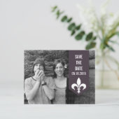 紫色のシックなフローリッシュバナー日付はがきを保存 案内ポストカード (スタンド正面)