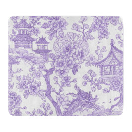 紫色のシノワズリ・トワル ドラゴン 桜 カッティングボード