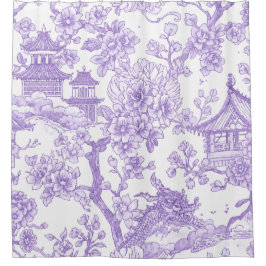 紫色のシノワズリ・トワル ドラゴン 桜 シャワーカーテン
