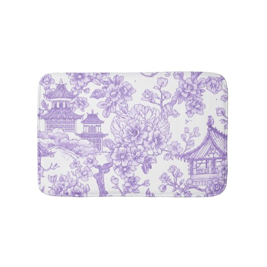 紫色のシノワズリ・トワル ドラゴン 桜 バスマット (正面)