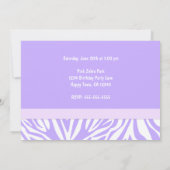 紫色のシマウマのプリントの女の子の誕生会の写真 招待状 (裏面)