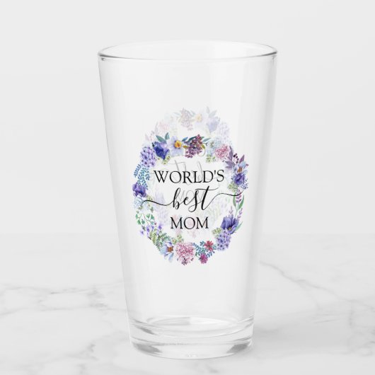 紫色のシャクヤクの花のリースの世界で最も最高のなお母さんのギフト タンブラーグラス (正面)