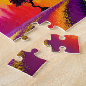 紫色のシルエットの木々を通る虹の道 ジグソーパズル (側面)