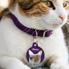 紫色のシルエット オーダーメイド 写真 名前 住所 猫 ペット　ネームタグ