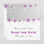 紫色のシルバーグレーのスノーフレーク結婚式の日付を保存 セーブザデート (正面/裏面)