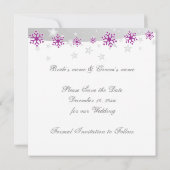 紫色のシルバーグレーのスノーフレーク結婚式の日付を保存 セーブザデート (裏面)